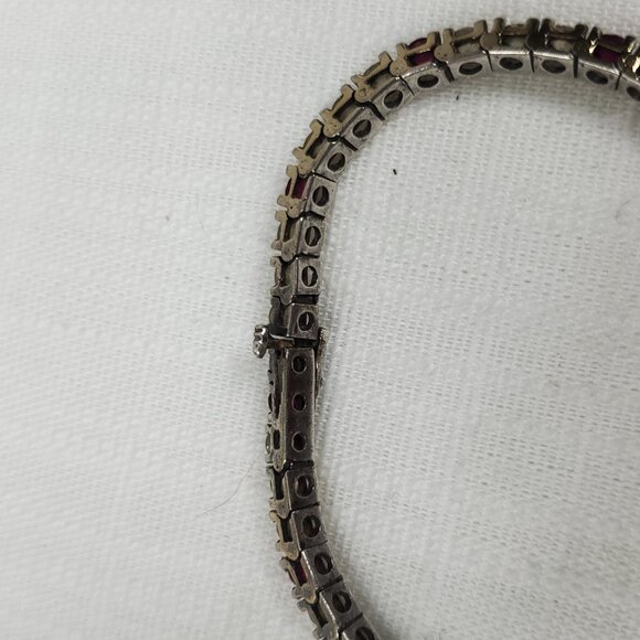 Gorgeous Red Stone & Crystal Silver 925 Tennis Bracelet  7" 14 Grams - Picture 5 of 13